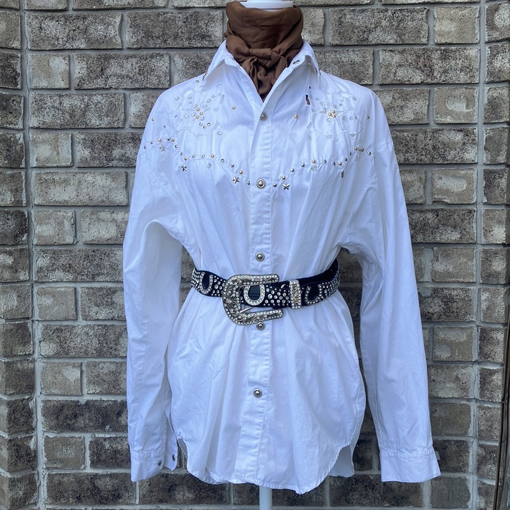 Vintage Beaded Western Metallic Star Snap Shirt